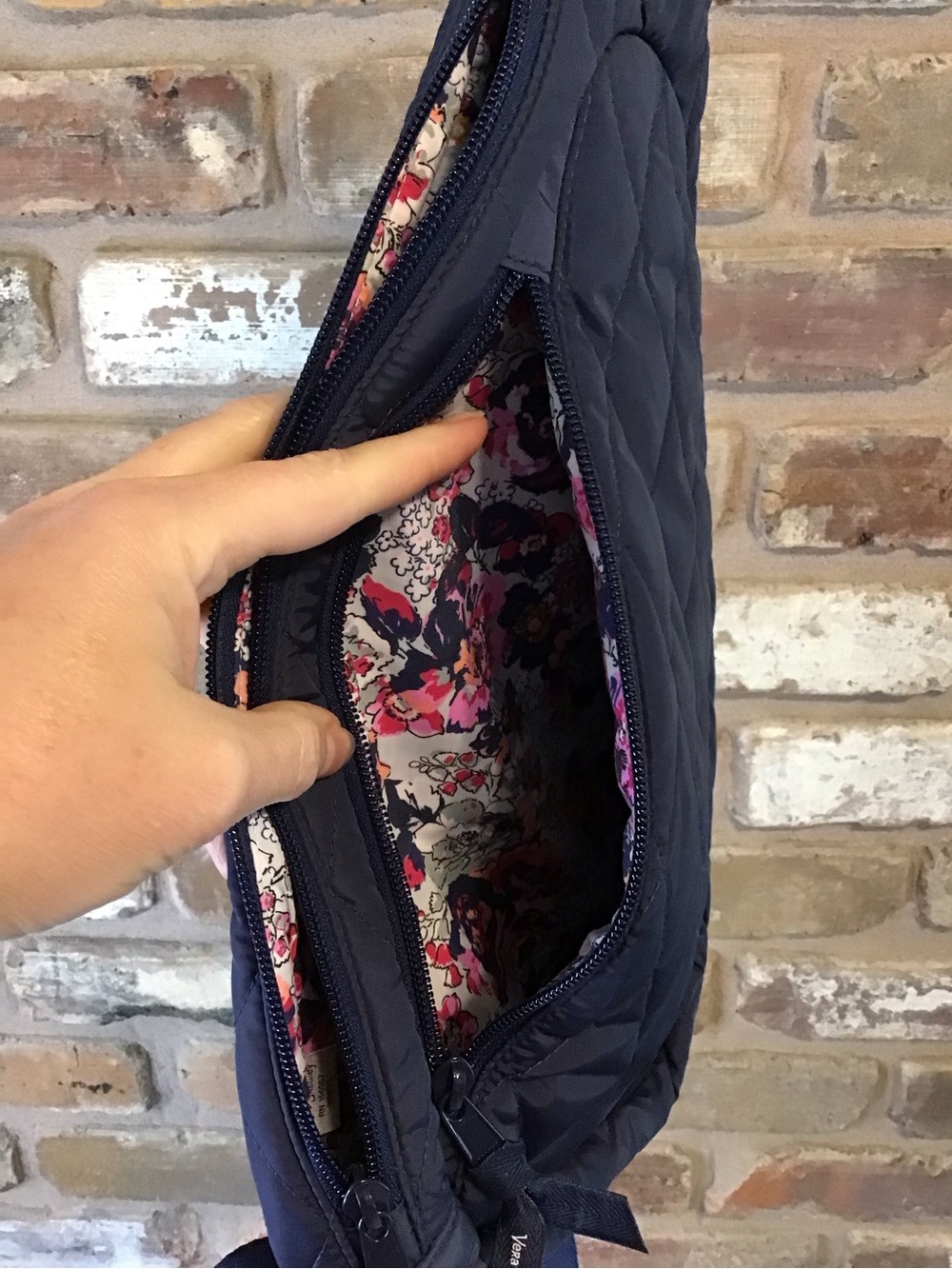 Vera Bradley Women's Ultralight Essential Scroll Navy Quilted Sling Backpack - Picture 8 of 10